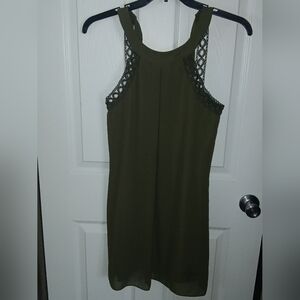 Women's IZ BYER Olive Green Dress With Tie Neck Strap Size Large
